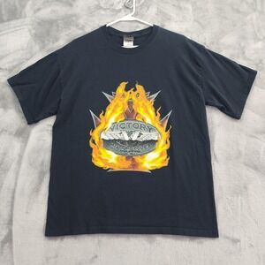 Vintage‎ Victory Motorcycles Shirt Mens L Black Flames Logo Graphic Tee Biker